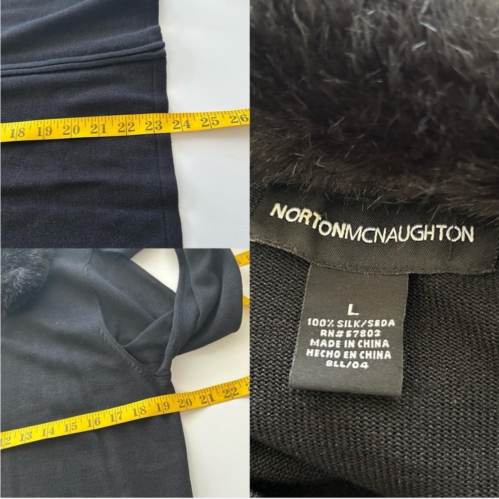 Vintage Y2K Grunge Norton McNaughton Black 100% Silk with Faux Fur Trim Cardigan - Picture 8 of 8